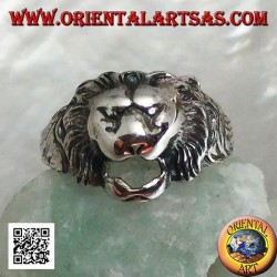 Silver ring, small stylized lion head
