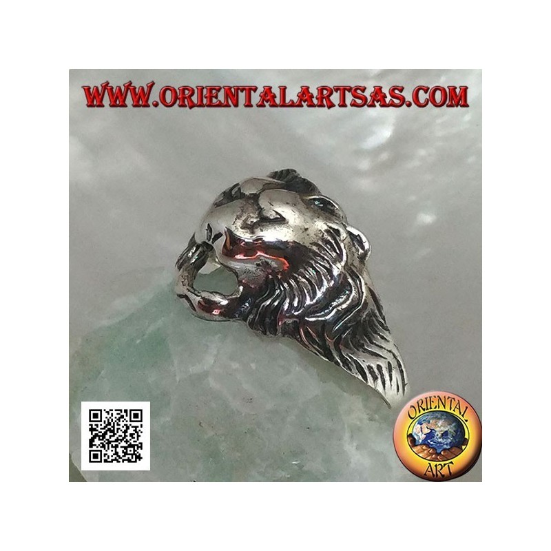 Silver ring, small stylized lion head