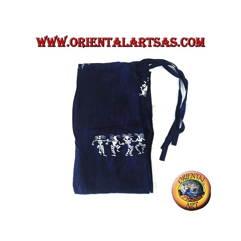 Long unisex blue sea pantapareo with white designs of dancing natives