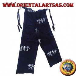 Pantapareo de mer bleu unisexe long avec des dessins blancs de danseurs indigènes