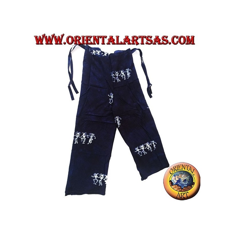 Long unisex blue sea pantapareo with white designs of dancing natives