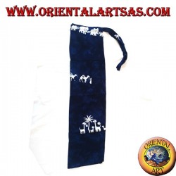 Long blue unisex sea pantapareo with white designs of elephant, giraffe and camel families