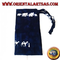 Pantapareo marino unisex azul largo con diseños blancos de familias de elefantes, jirafas y camellos