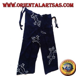 Long unisex blue sea pantapareo with white lizard designs