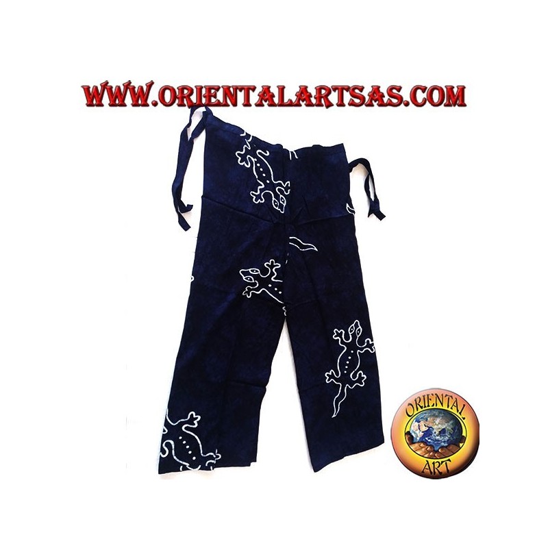 Pantapareo de mer bleu unisexe long avec des motifs de lézard blanc