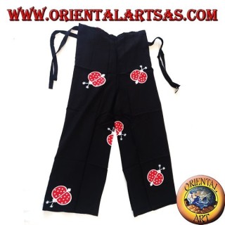 Long unisex black sea pantapareo with red and white ladybug designs