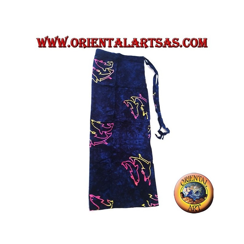 Blue sarong skirt with warm color trio of dolphin designs