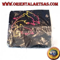 Jupe paréo bleue avec trio de couleurs chaudes de dessins de dauphins