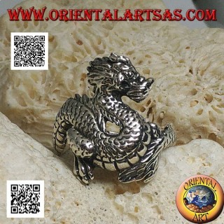 Anello in argento, drago Lindworm (mitologia norrena) baffuto