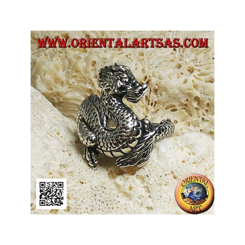 Bague en argent, dragon Lindworm (mythologie nordique) moustachu