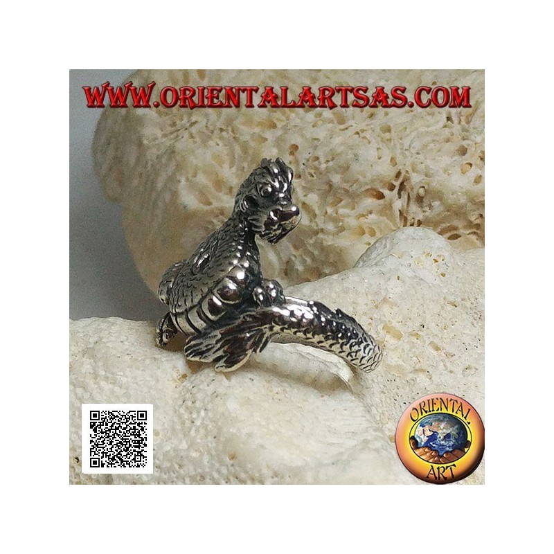 Anello in argento, drago Lindworm (mitologia norrena) baffuto