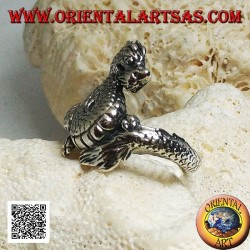 Silberring, Lindwurmdrache (nordische Mythologie) mit Schnurrbart