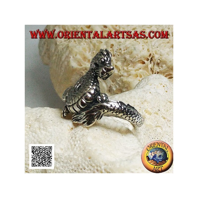 Silver ring, Lindworm dragon (Norse mythology) mustachioed