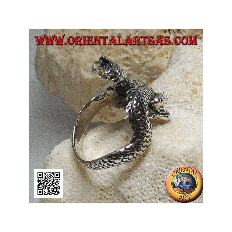Silberring, Lindwurmdrache (nordische Mythologie) mit Schnurrbart
