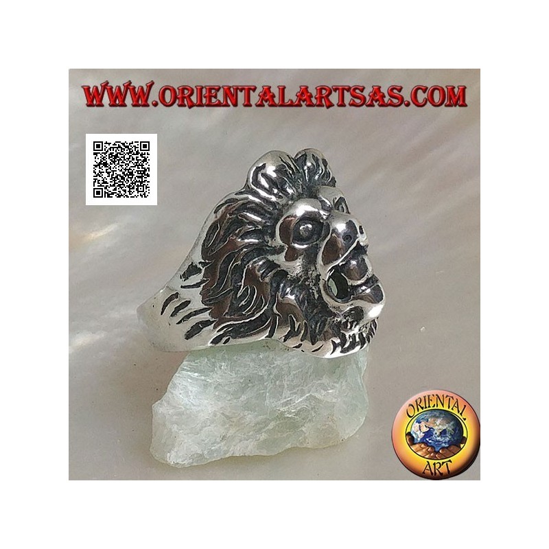 Anillo de plata, cabeza de león que sobresale en estilo griego