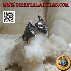 Bague en argent, tête de diable avec des ailes de chauve-souris