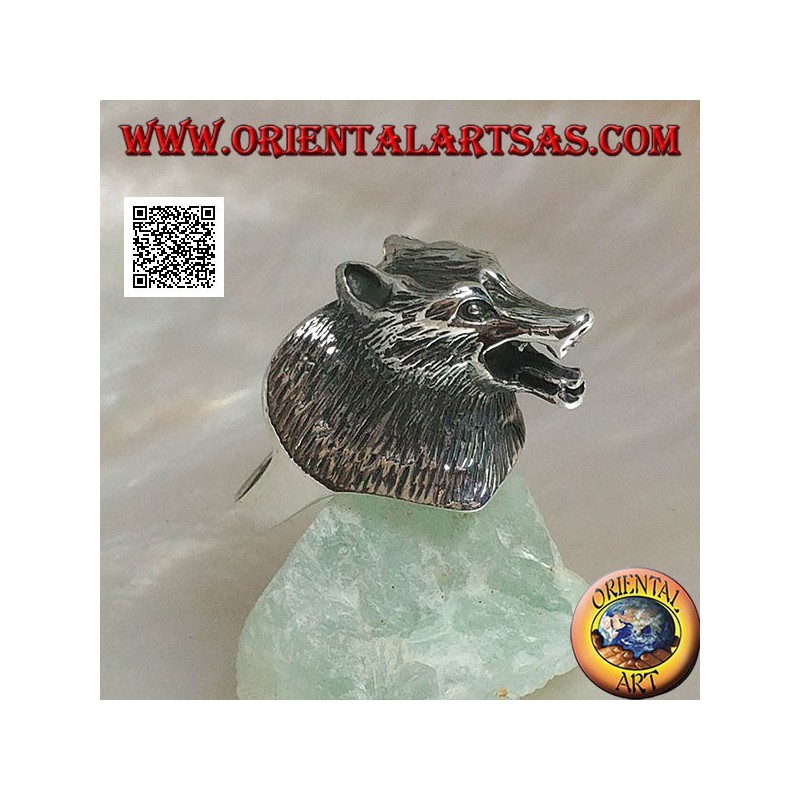 Silberring, dreiviertel tschechoslowakischer Wolfskopf (groß)