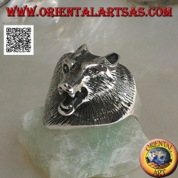 Silver ring, three-quarter Czechoslovakian wolf head (large)