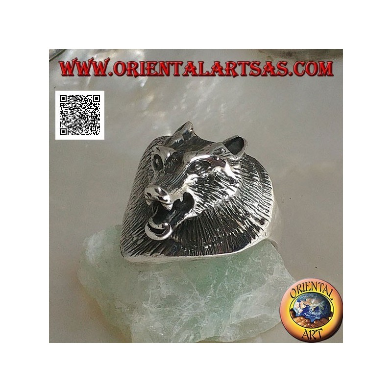 Silver ring, three-quarter Czechoslovakian wolf head (large)