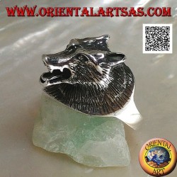Anillo de plata, tres cuartos de cabeza de lobo checoslovaco (grande)