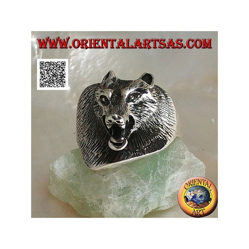 Bague en argent, tête de loup tchécoslovaque trois-quarts (grande)