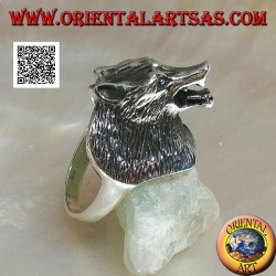 Anillo de plata, tres cuartos de cabeza de lobo checoslovaco (grande)