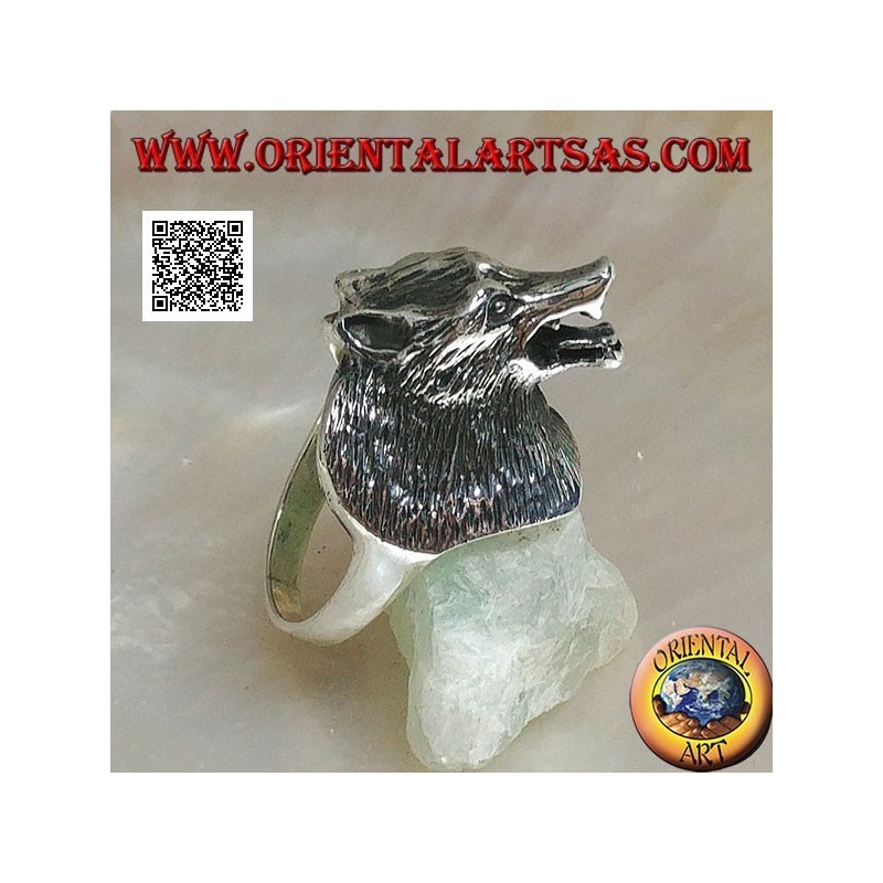 Anillo de plata, tres cuartos de cabeza de lobo checoslovaco (grande)