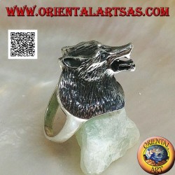 Anillo de plata, tres cuartos de cabeza de lobo checoslovaco (grande)