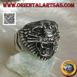 Silberring knurrender Tigerkopf mit Schnurrbart