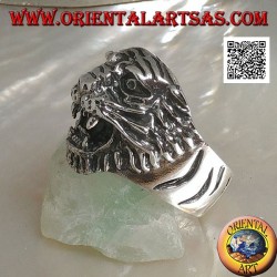 Silver ring growling tiger head with mustache