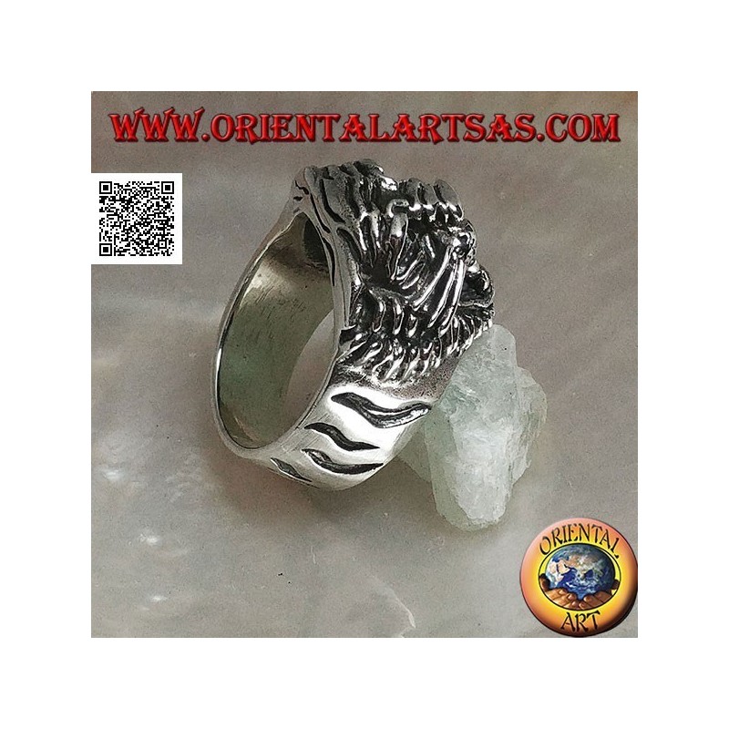 Anello in argento testa di tigre ringhiante con baffi