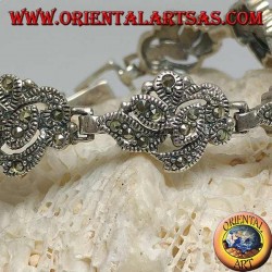 Silver bracelet with 9 intertwining of leaves studded with marcasite