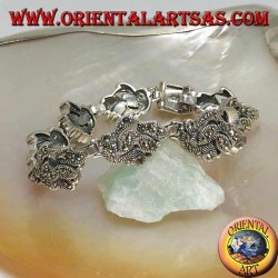Bracelet en argent avec 9 entrelacs de feuilles parsemés de marcassite