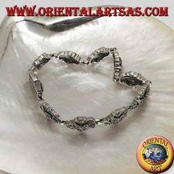 Bracelet en argent avec 9 entrelacs de feuilles parsemés de marcassite