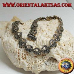 Bracciale in argento con 18 cuori per metà traforati e per metà tempestati di marcassite