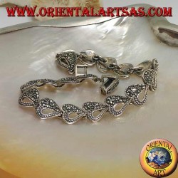 Pulsera de plata con 18 corazones medio perforados y medio tachonados con marcasita