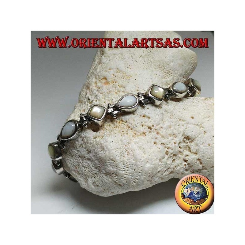 Bracciale in argento con madreperla a rombo e a goccia alternata