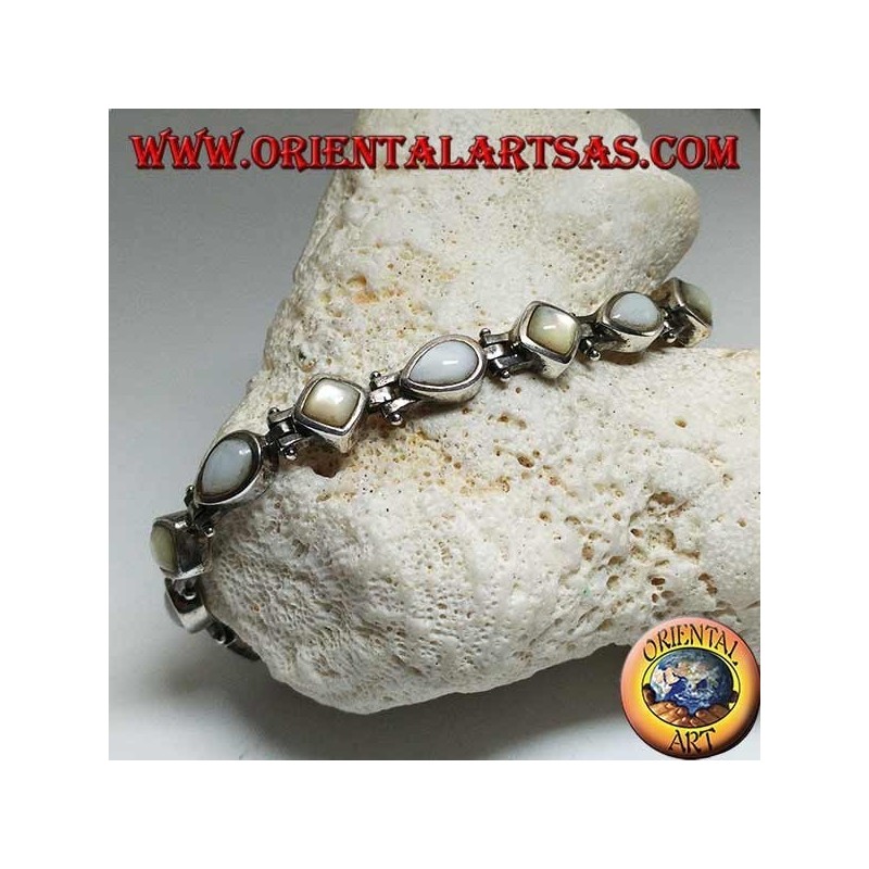 Pulsera de plata con rombo de nácar y gota alternativa