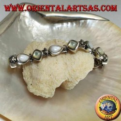 Silver bracelet with rhombus mother-of-pearl and alternate drop