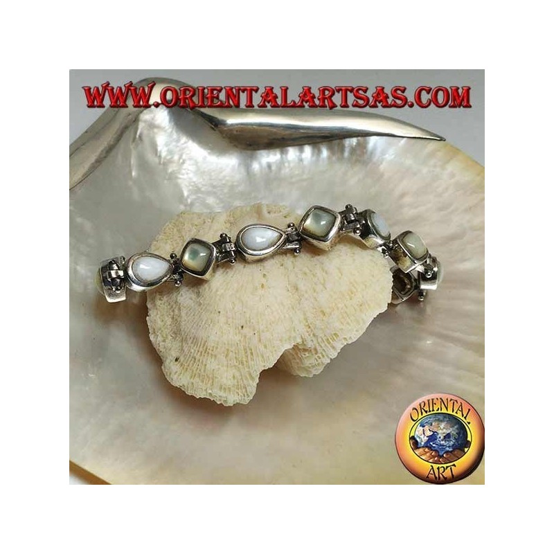 Pulsera de plata con rombo de nácar y gota alternativa