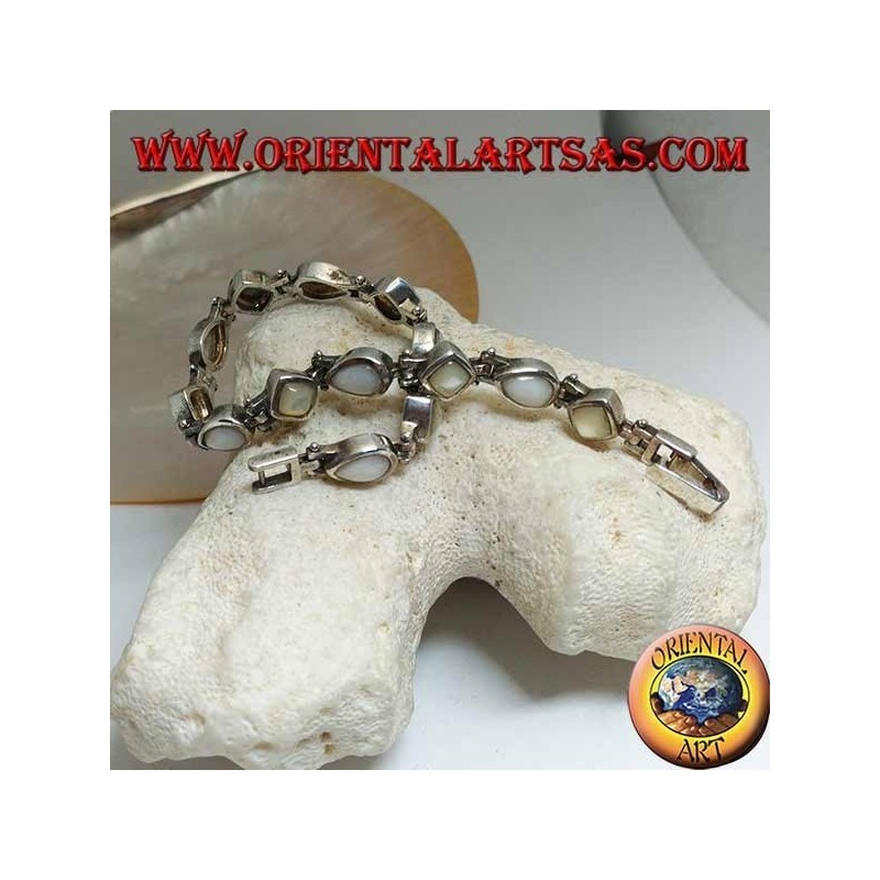 Silberarmband mit Raute Perlmutt und abwechselndem Tropfen