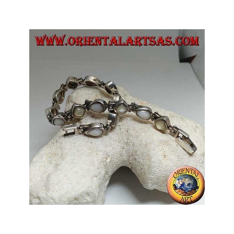 Silberarmband mit Raute Perlmutt und abwechselndem Tropfen