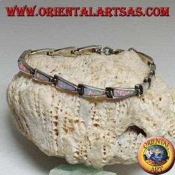 Bracelet en argent avec 13 trapèzes isocèles allongés en opale arlequin