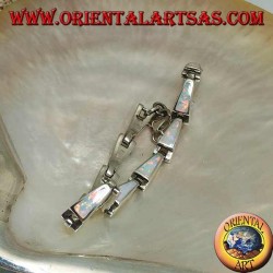 Silver bracelet with 13 isosceles trapezoids elongated in harlequin opal