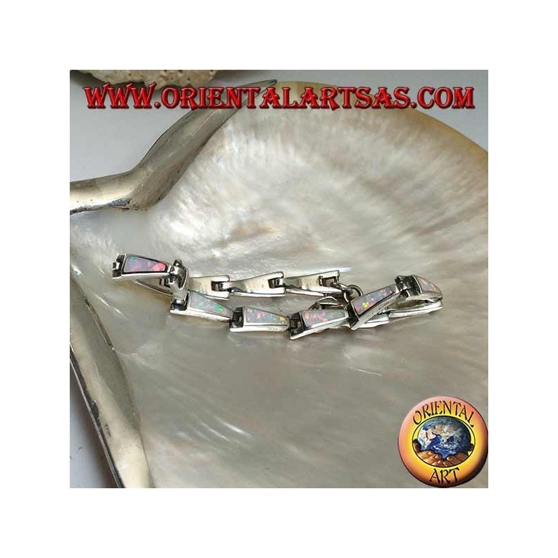 Silberarmband mit 13 gleichschenkligen Trapezoiden aus Harlekinopal