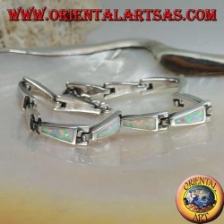 Pulsera de plata con 13 trapecios isósceles alargados en ópalo arlequín
