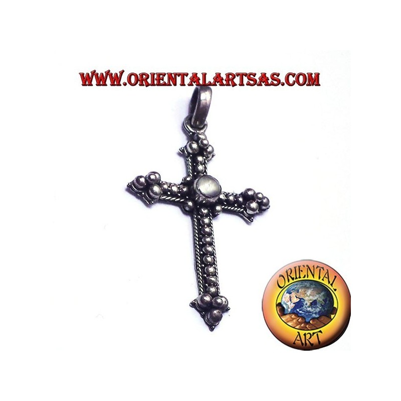 adularia cross pendant with moonstone silver