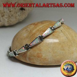 Pulsera de plata con 13 trapecios isósceles alargados en ópalo arlequín
