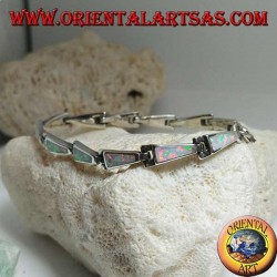 Bracelet en argent avec 13 trapèzes isocèles allongés en opale arlequin