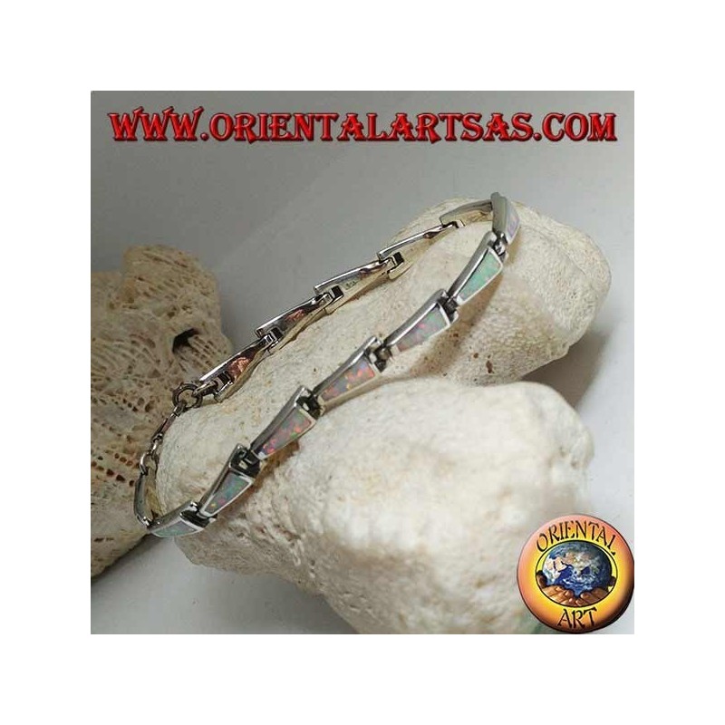 Bracciale in argento con 13 trapezi isosceli allungati in opale arlecchino